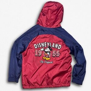 Disney Parks Disneyland 1955 Mickey Mouse Windbreaker Jacket Red Blue Hooded L